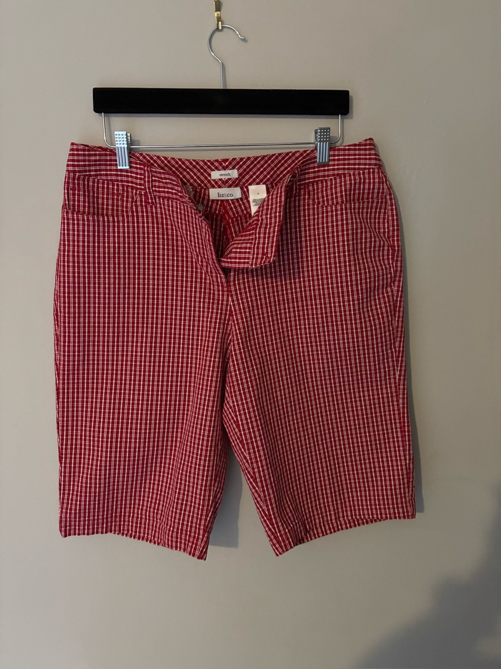 Liz & Co Red & White Gingham Bermuda  Shorts Size 12
